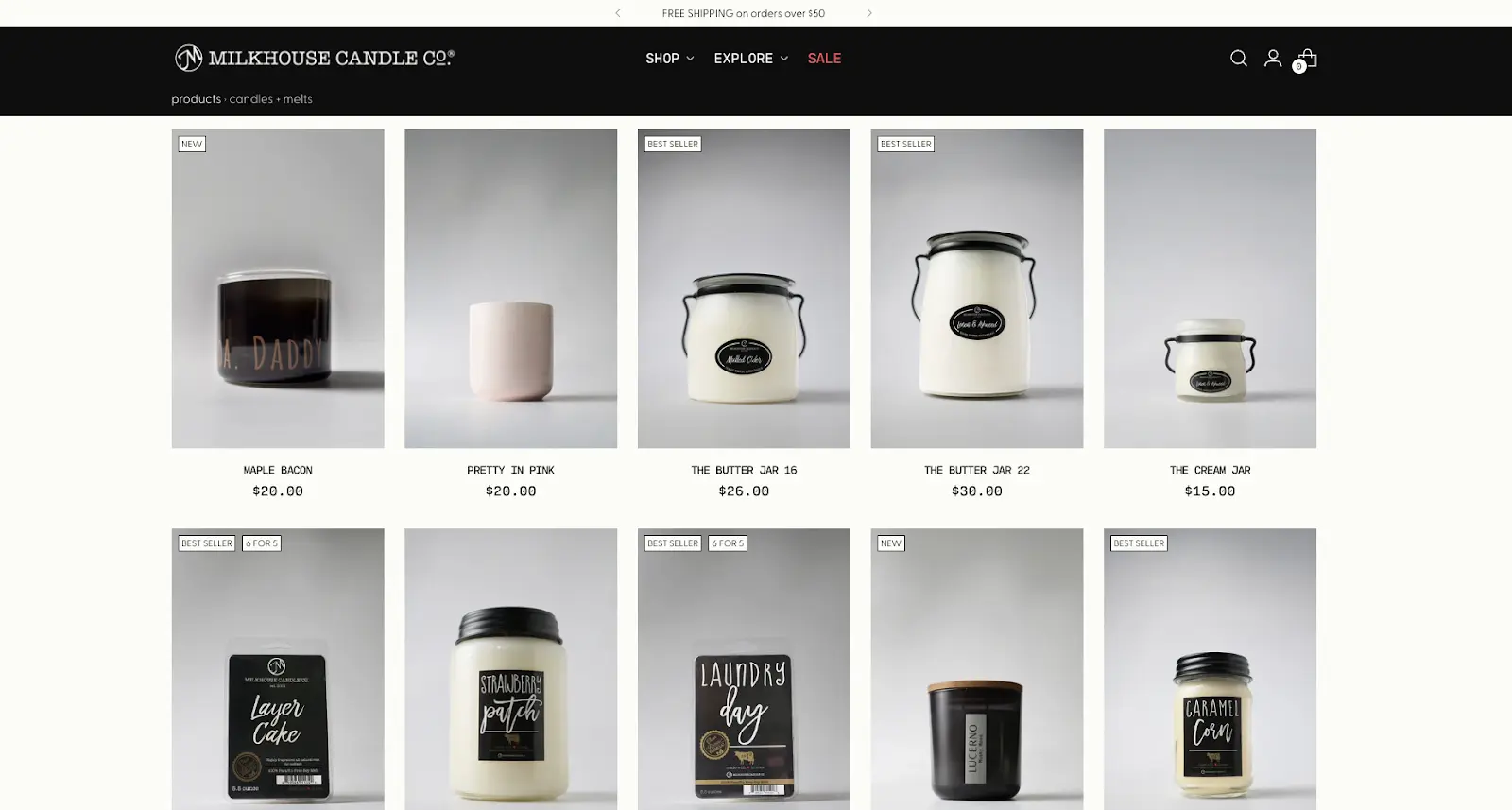 a screenshot of candle store