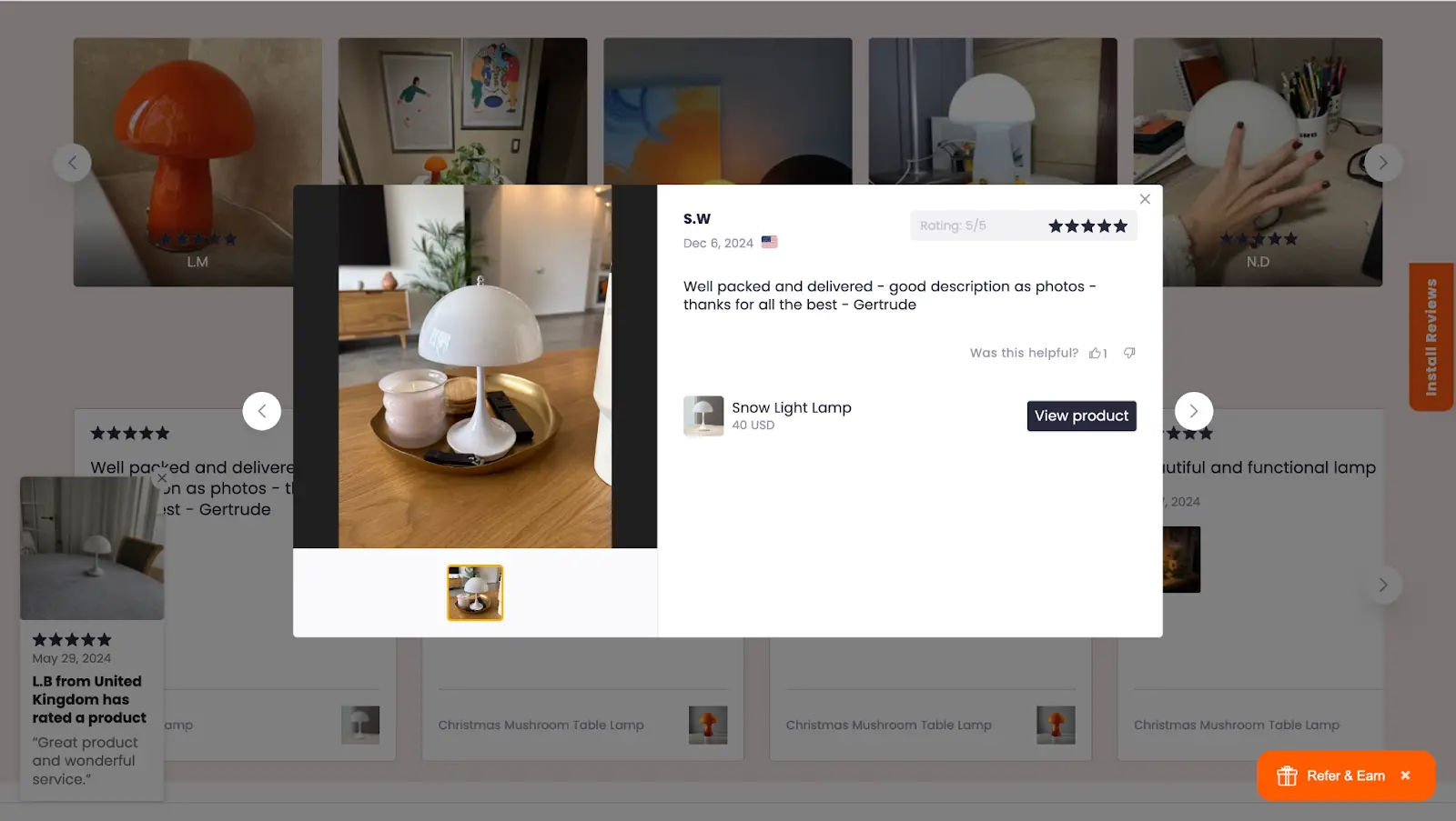 a screenshot of Kudosi product reviews demo 
