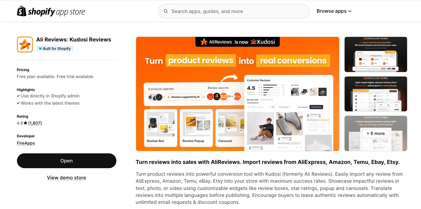 a screenshot of Kudosi's app listing