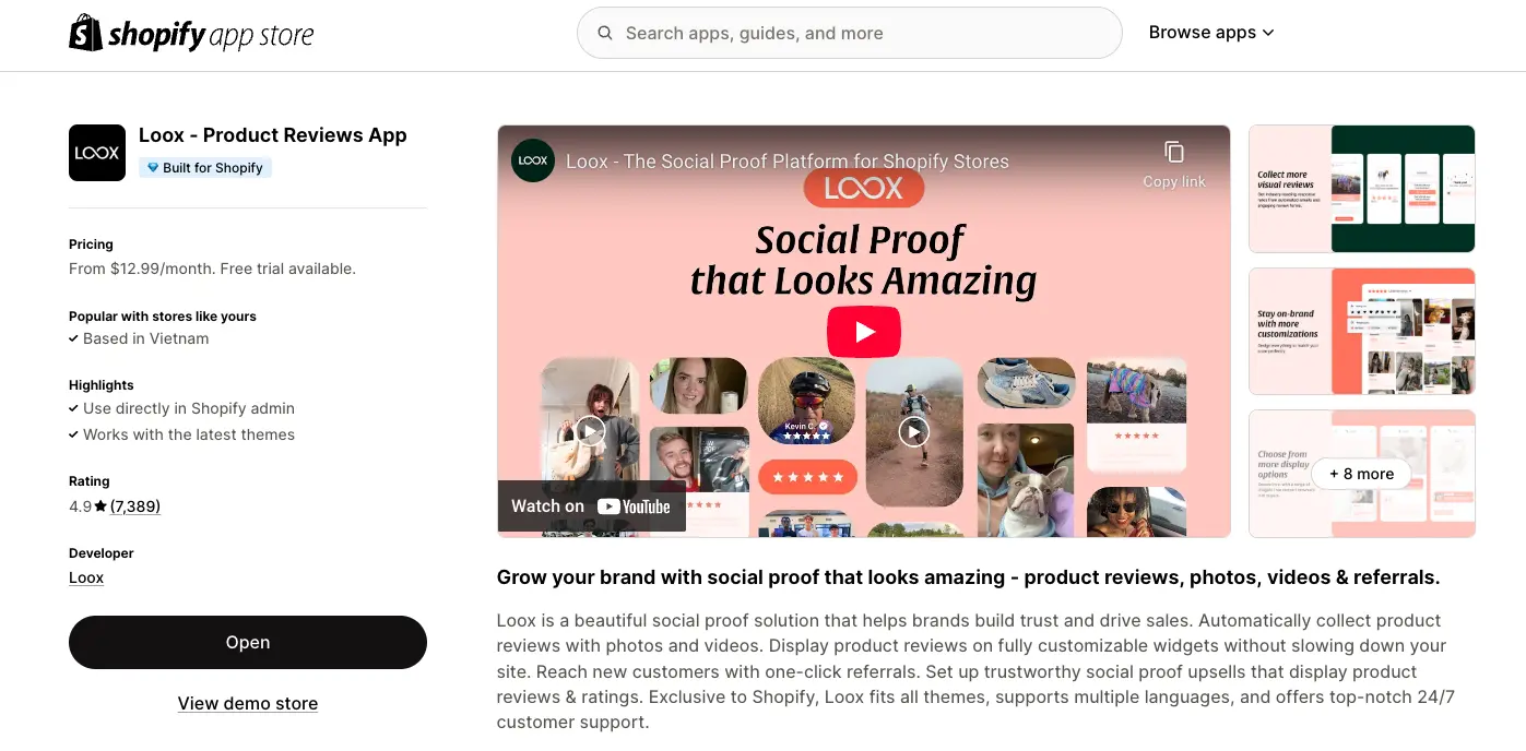 a screenshot of Loox's app listing
