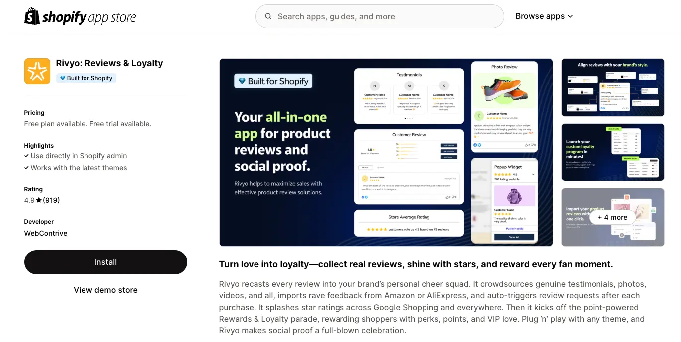 a screenshot of Rivyo's app listing