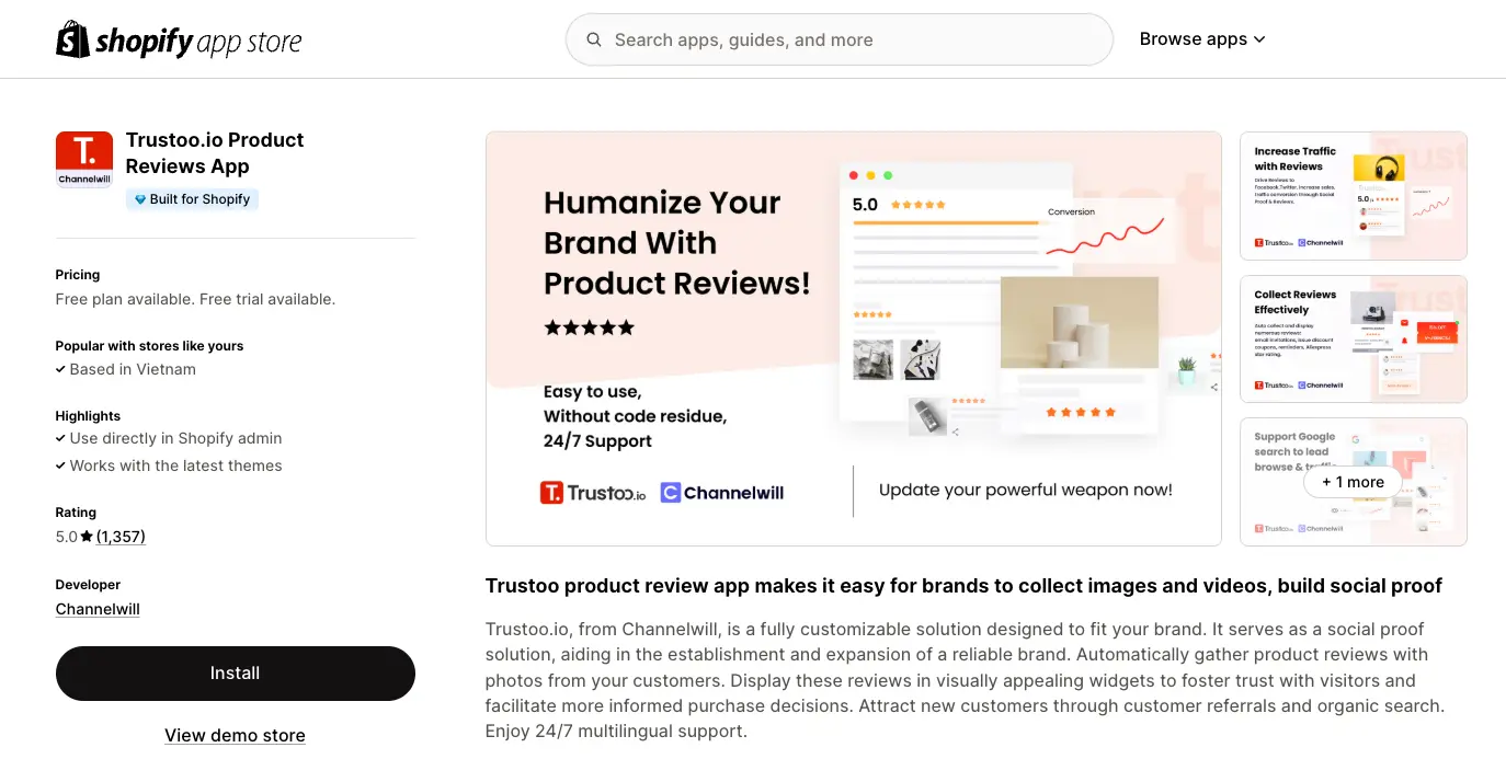 a screenshot of Trustoo's app listing