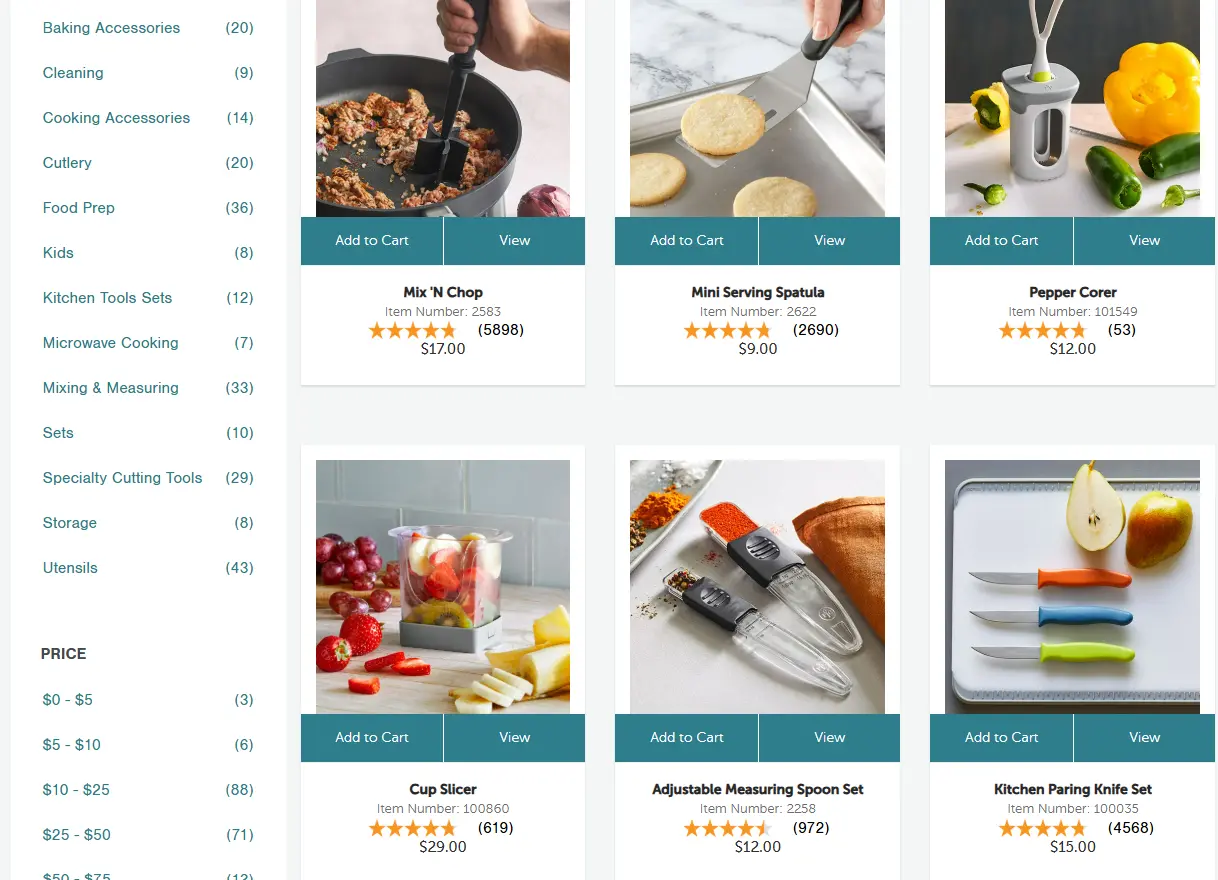 kitchen tools product pages