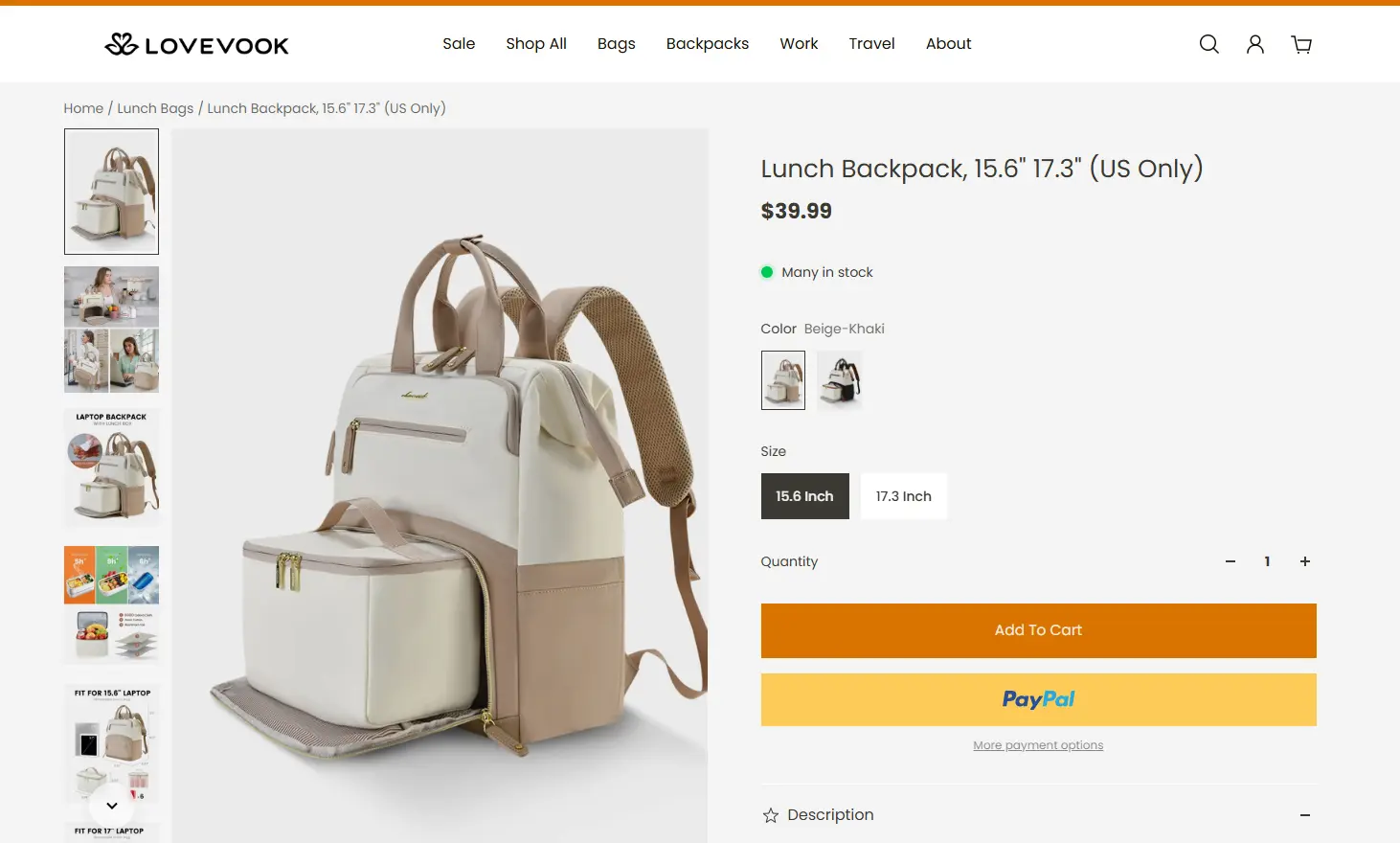 lunch backpack product page