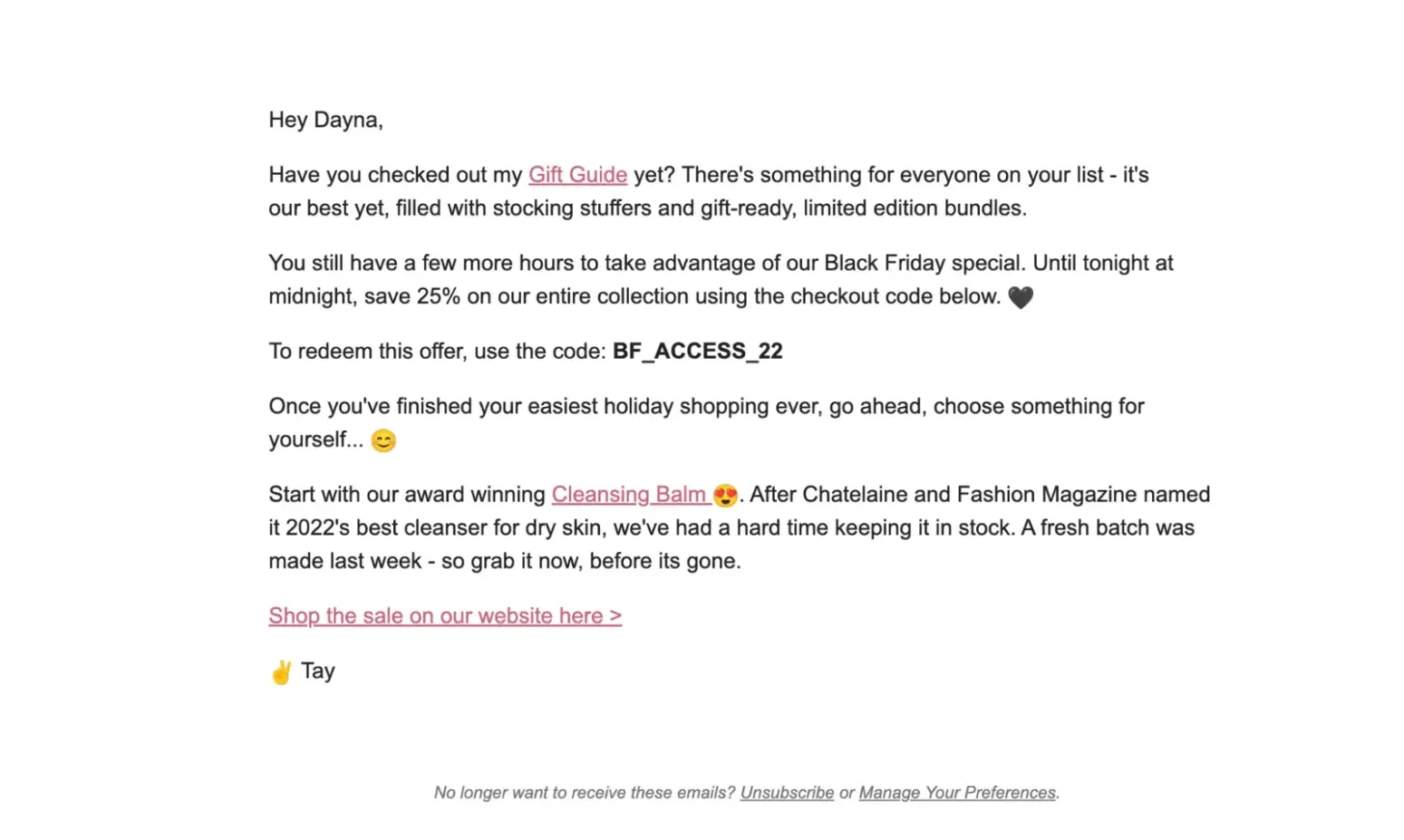 mid night gift guide campaign for Black Friday