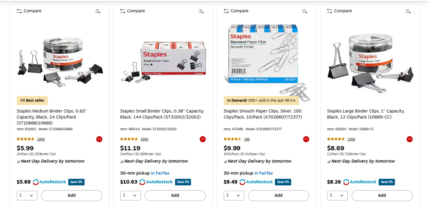 office supplies product pages
