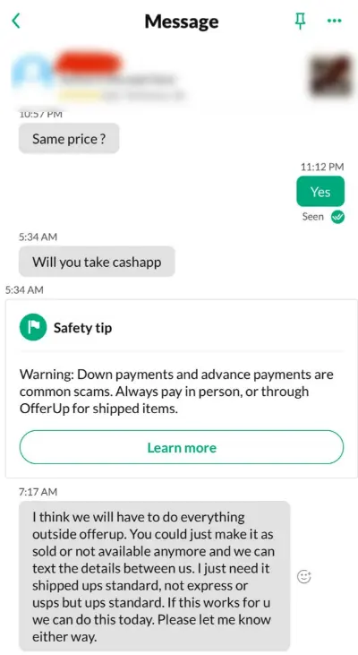 paying outside scam example