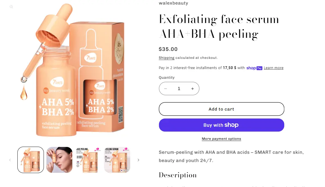 peeling exfoliating facial serum product page