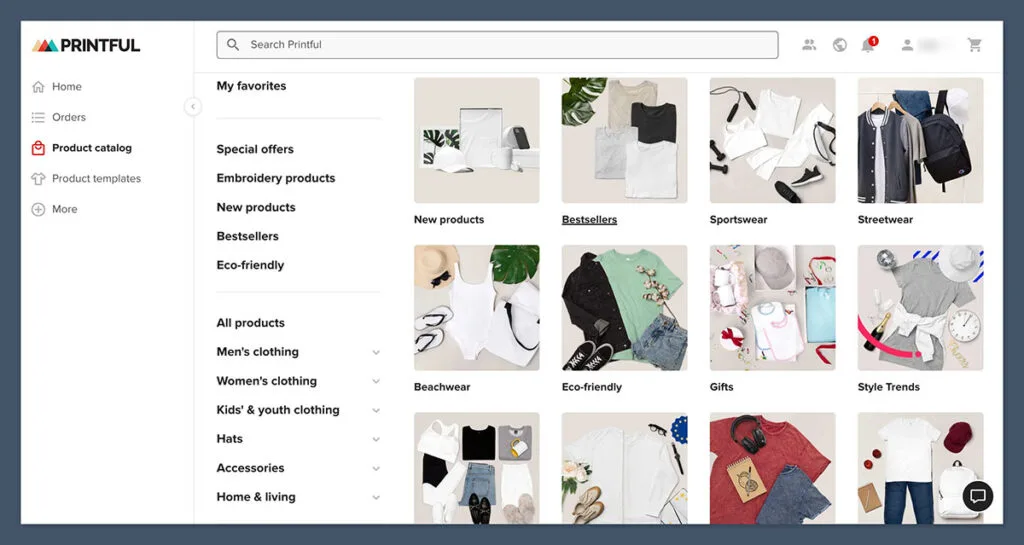 Printiful supplier hompage