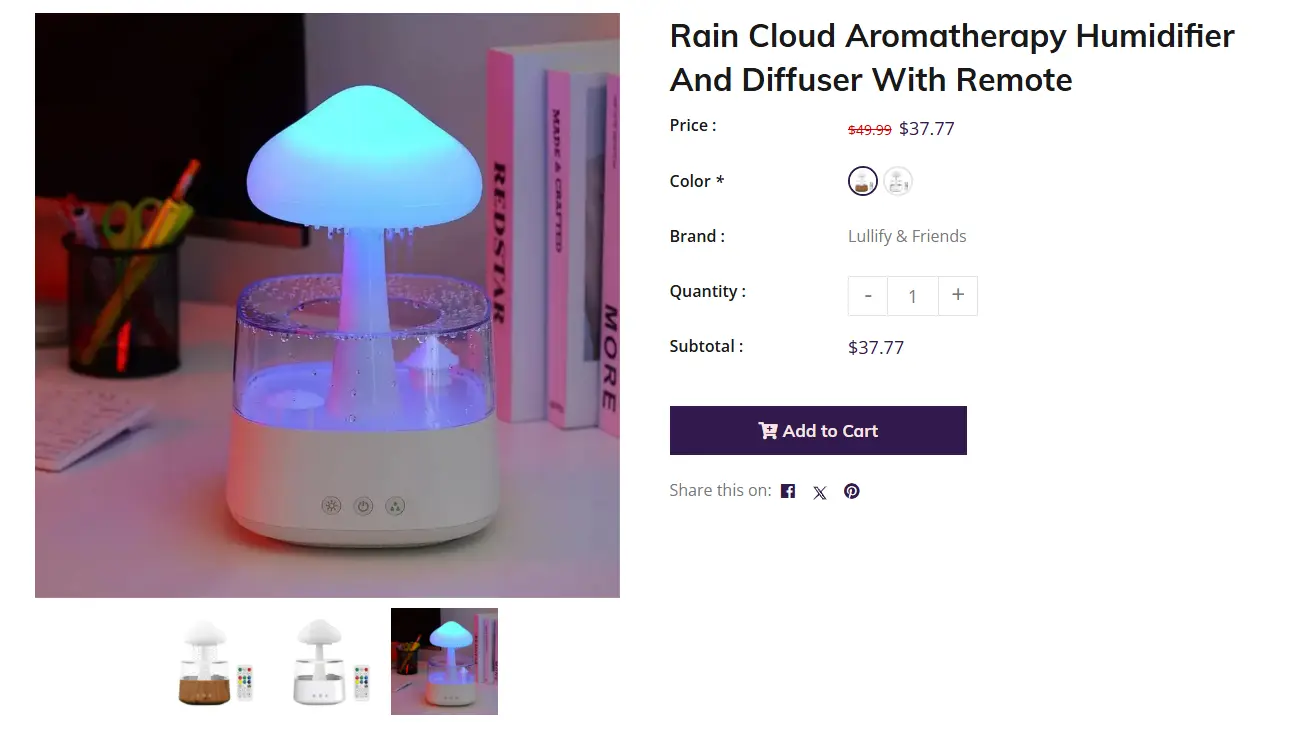 rain cloud aromatherapy product page