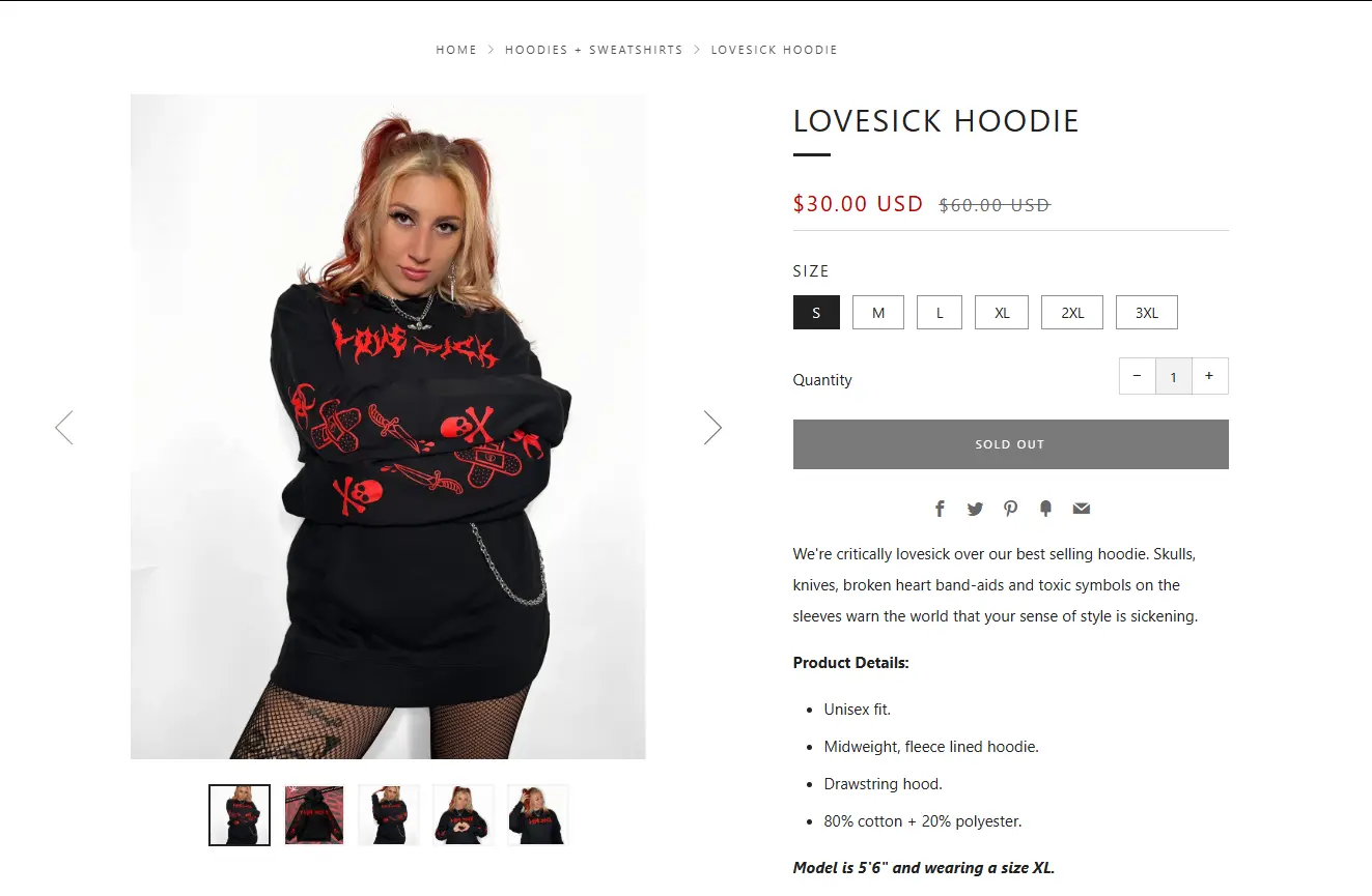 rebel youth love sick hoodie product example page