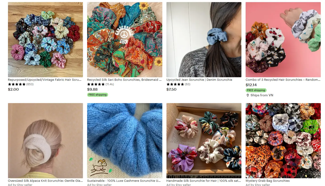 recycled scrunchie product pages