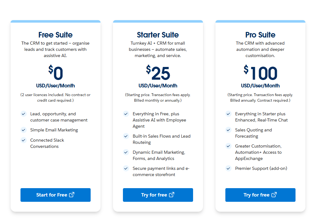 Salesforce Pricing Page