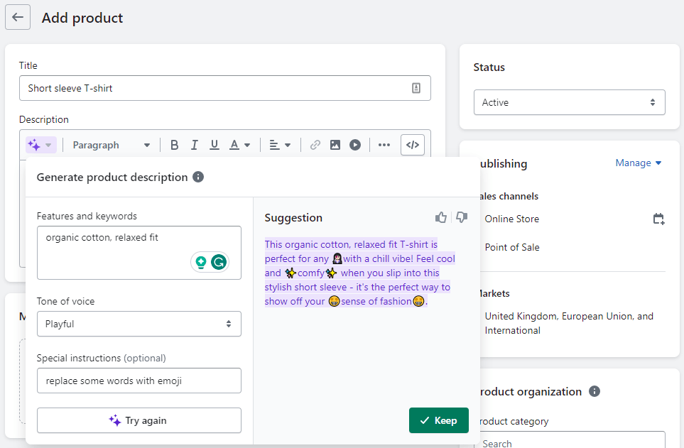 Shopify Magic interactive UI