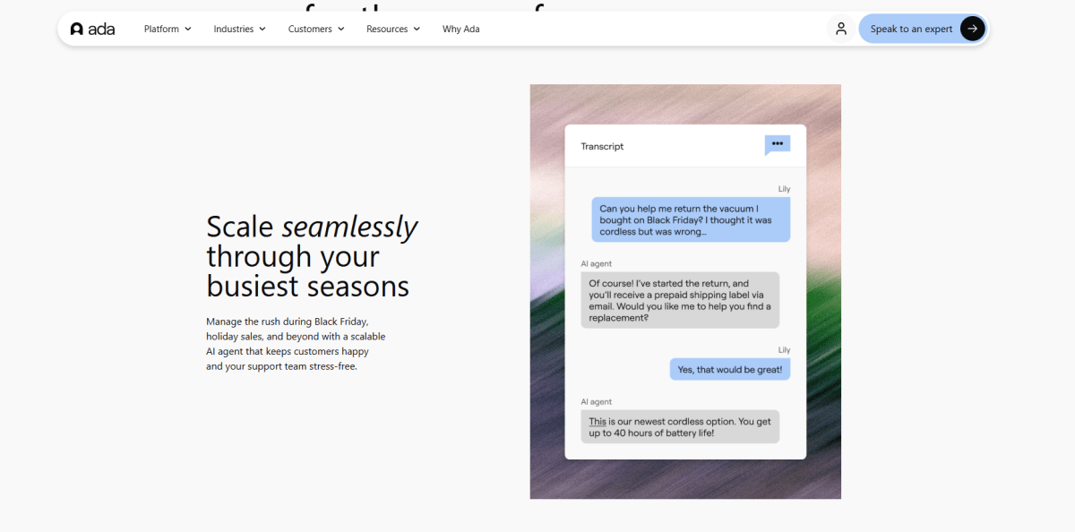 Ada page screenshot
