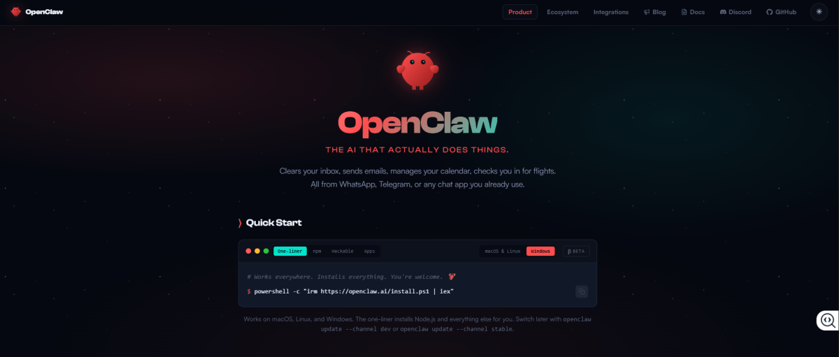 OpenClaw page screenshot