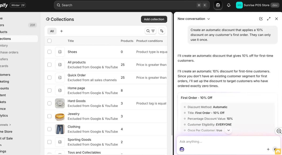 Shopify AI Assistant for Store Management interactive UI
