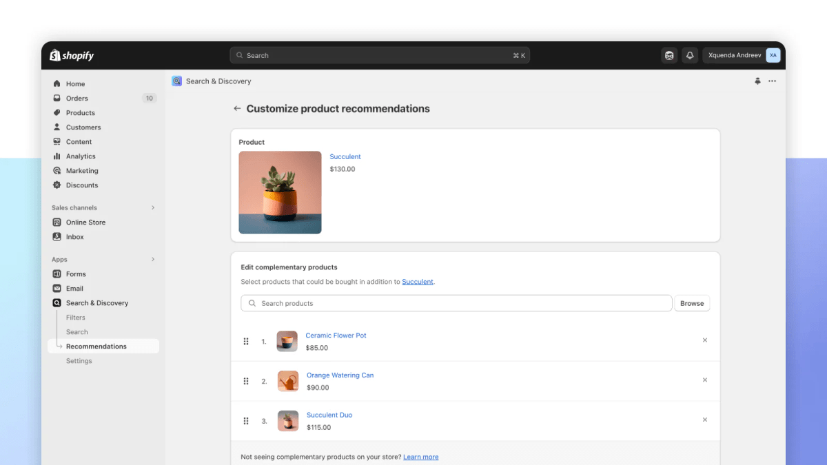 Set up product recommendations in Search & Discovery App