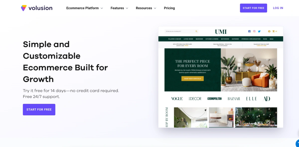 Volusion homepage