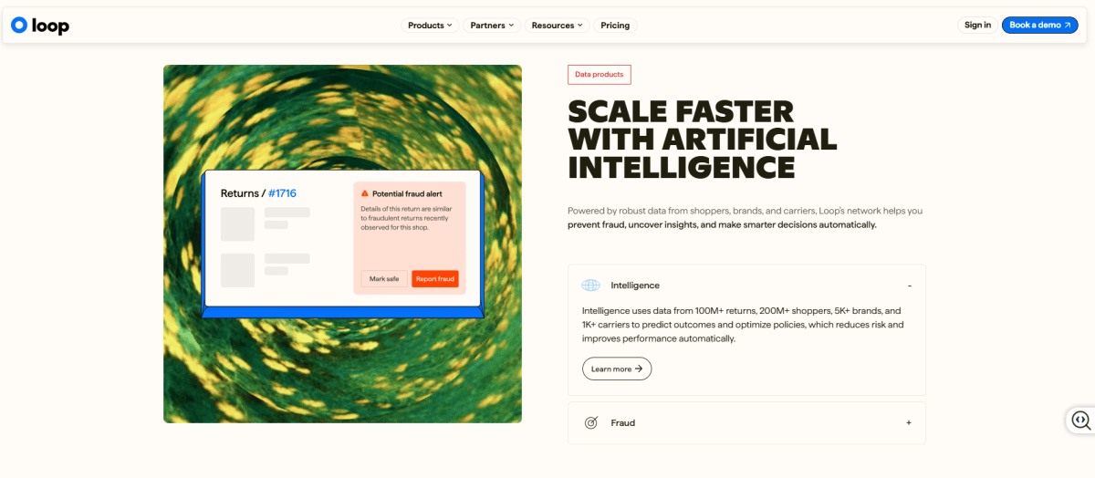 Loop Returns homepage