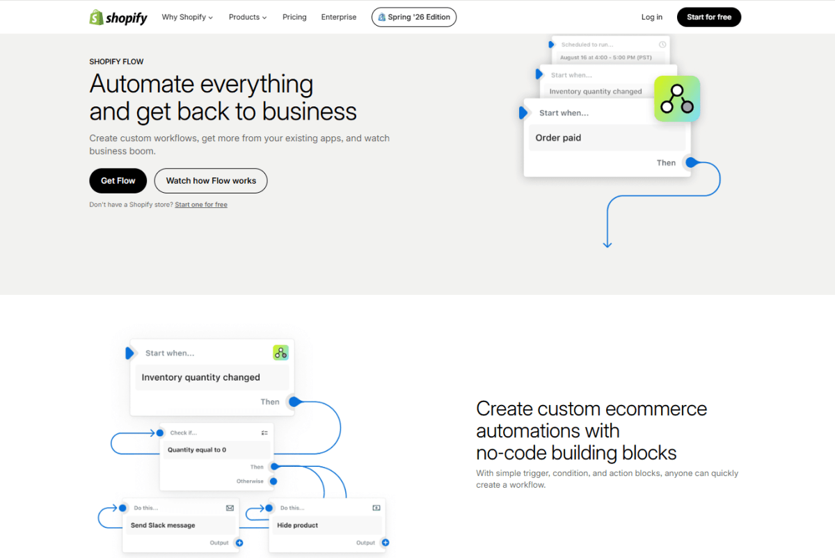 Shopify Flow homepage