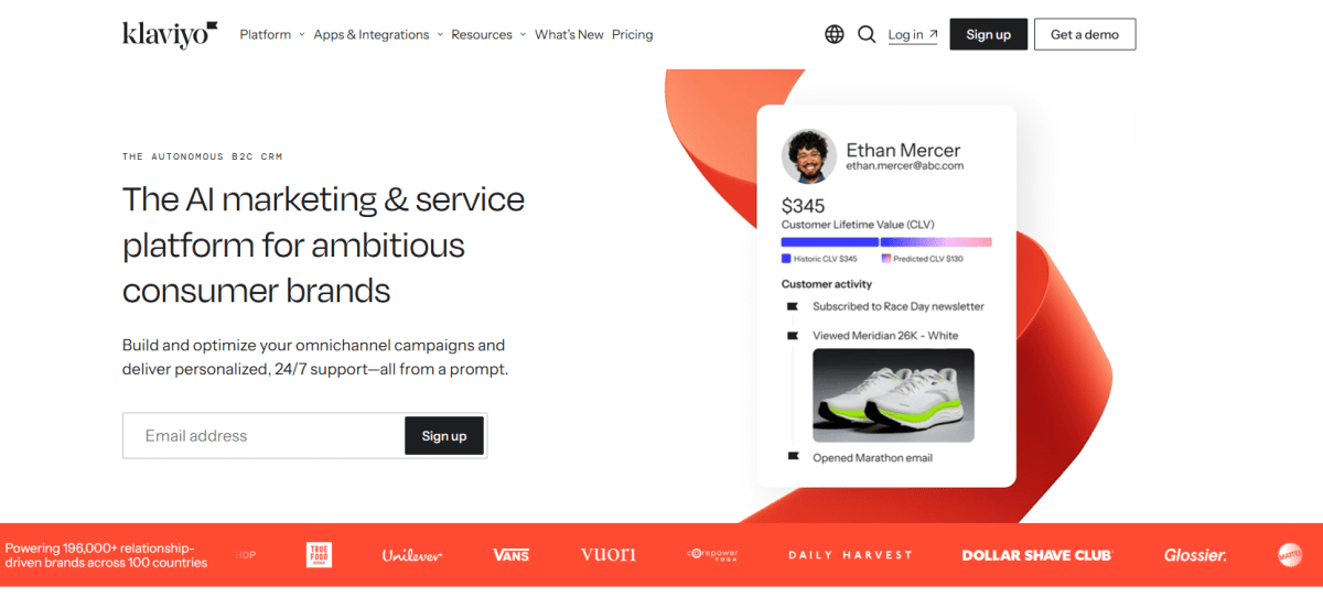 Klaviyo homepage