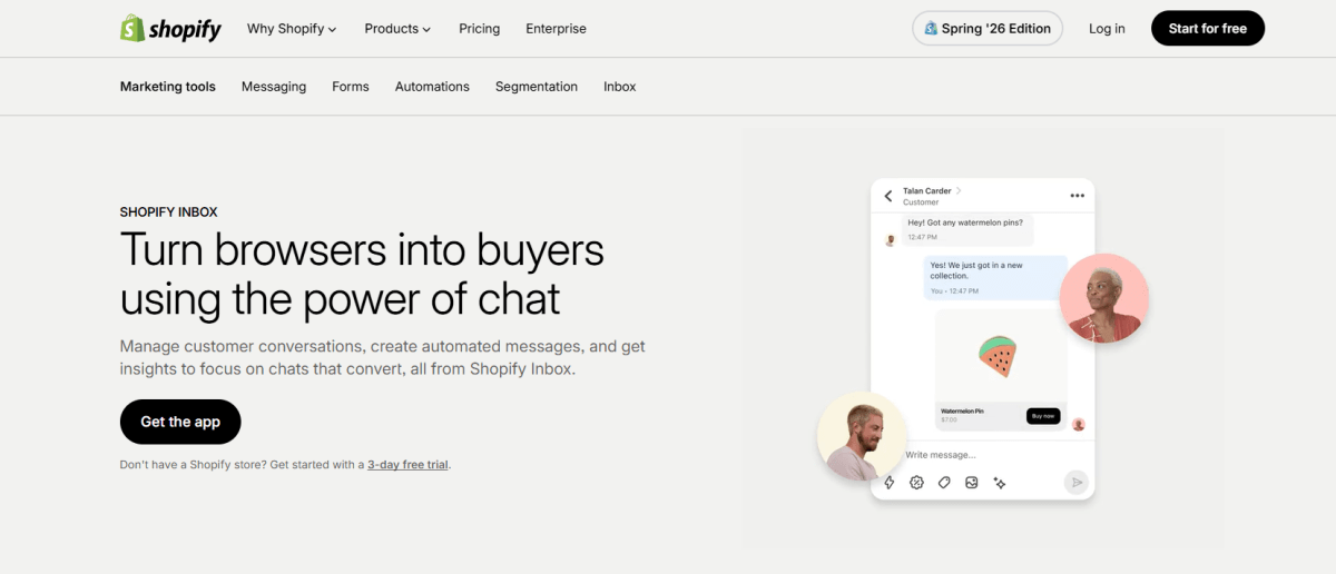 Shopify Inbox homepage