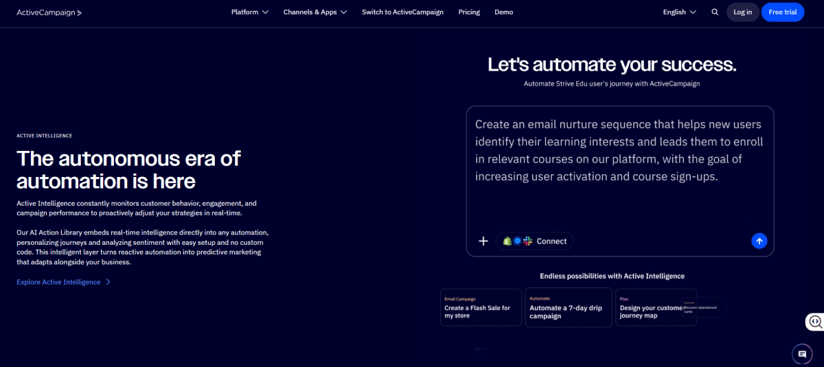 ActiveCampaign homepage