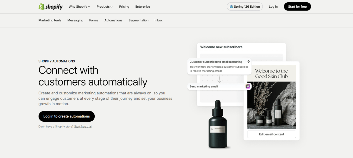 Shopify Marketing Automations homepage