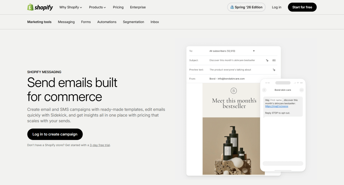 Shopify Email homepage