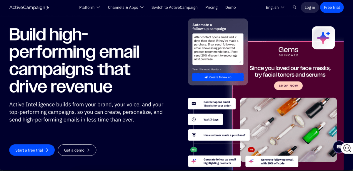 ActiveCampaign homepage