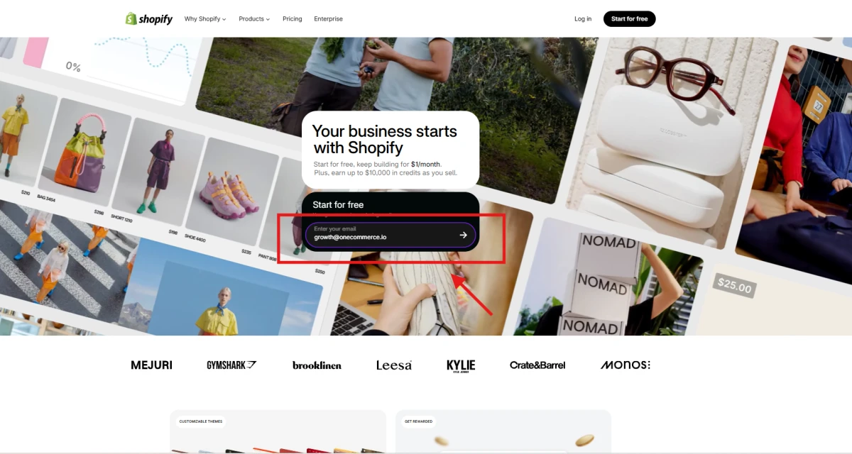 Shopify free trial signup page