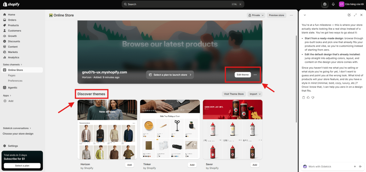 Shopify theme library in the admin