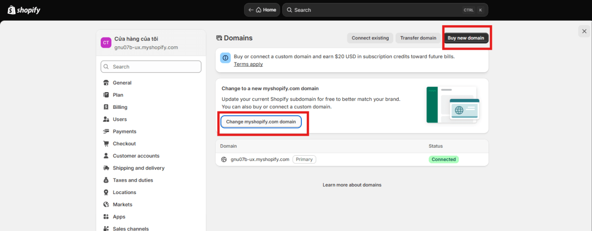 Connecting a custom domain in Shopify