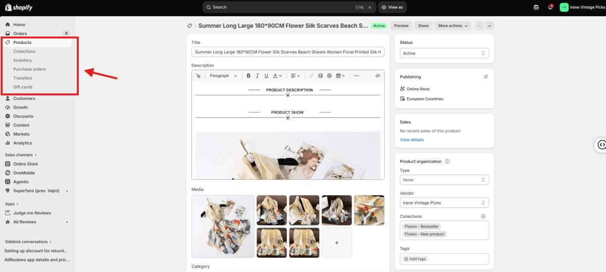 Adding a product in the Shopify admin