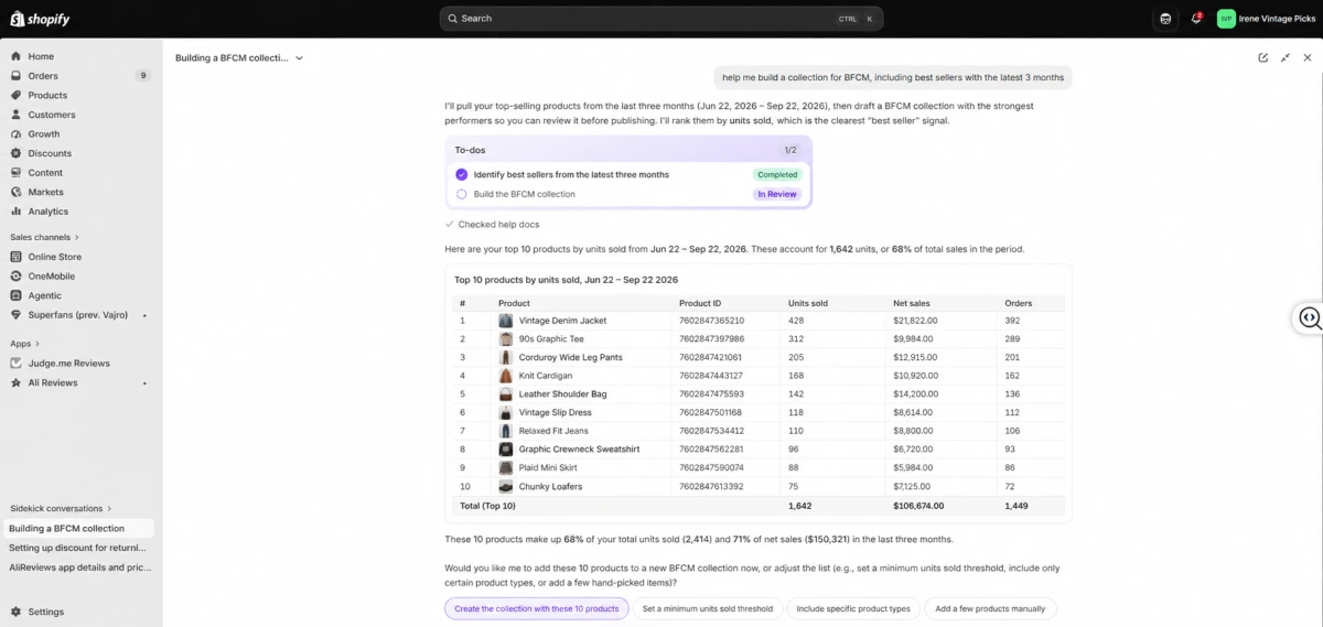 Shopify Sidekick AI assistant