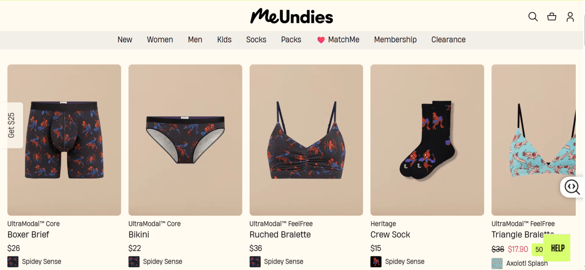 MeUndies homepage