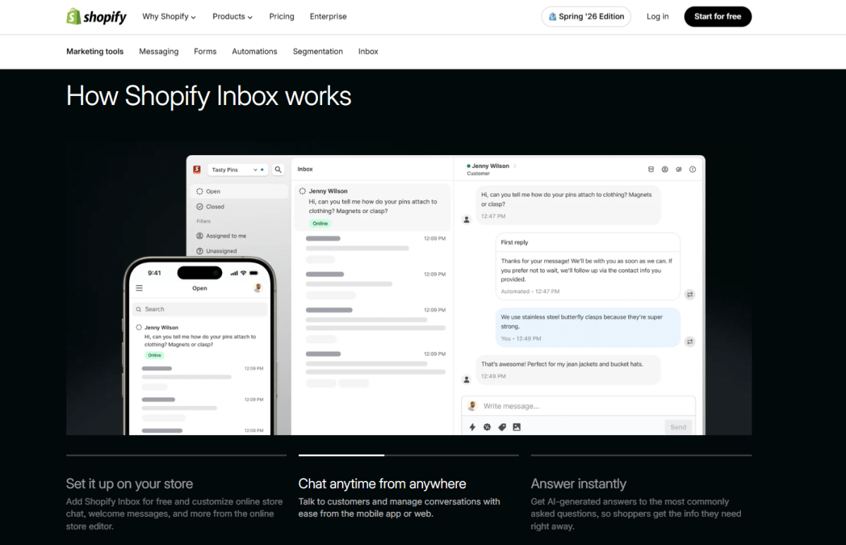 Shopify Inbox page