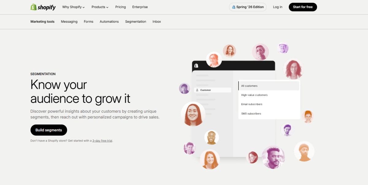 Shopify Segmentation page