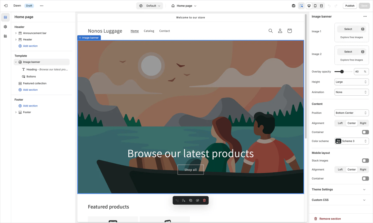 Shopify theme edior interface
