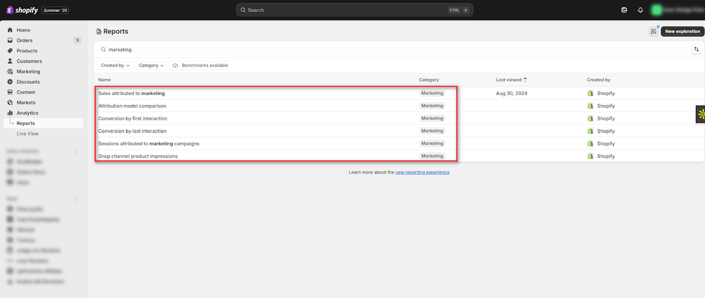Marketing Report in Shopify