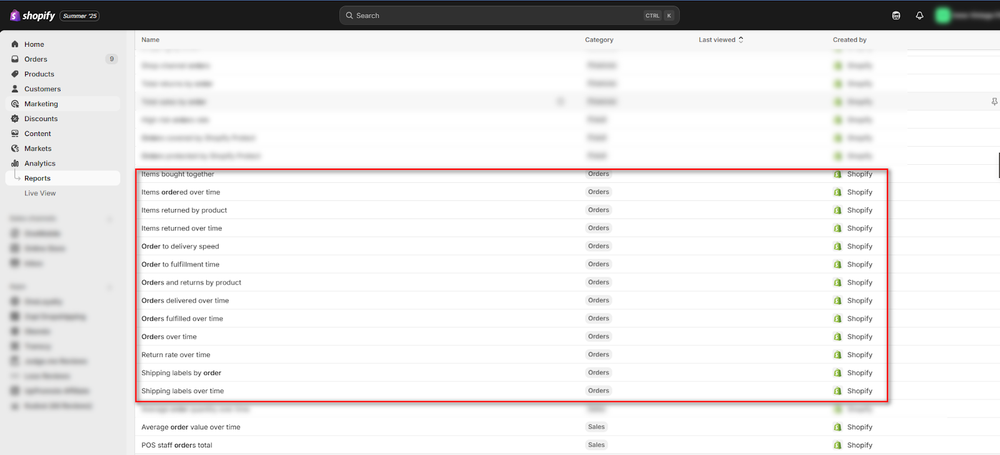 Order Report in Shopify