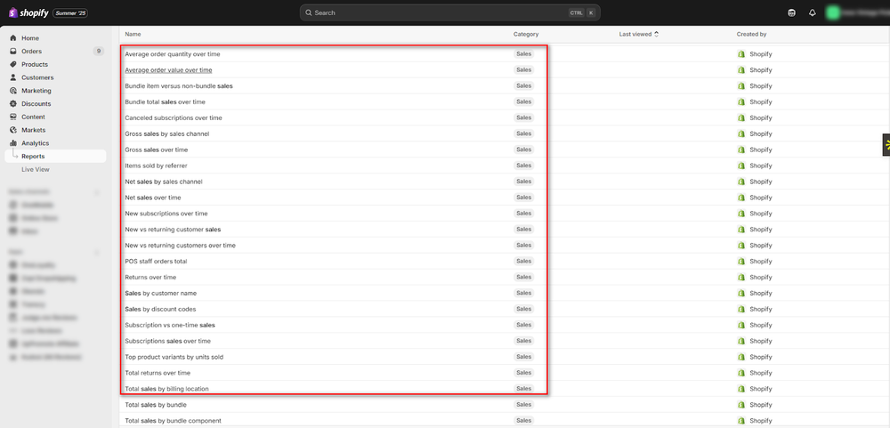 Sales Report in Shopify