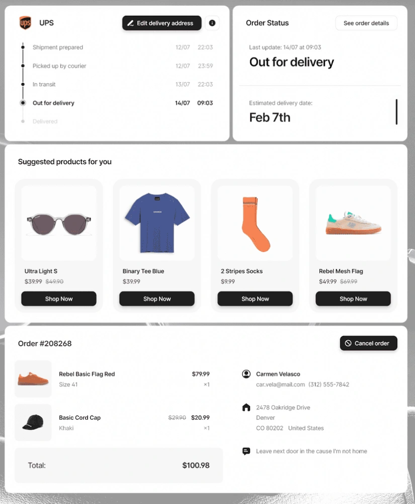 Order tracking page example