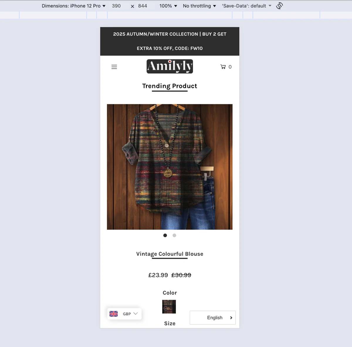 Mobile version of a webpage