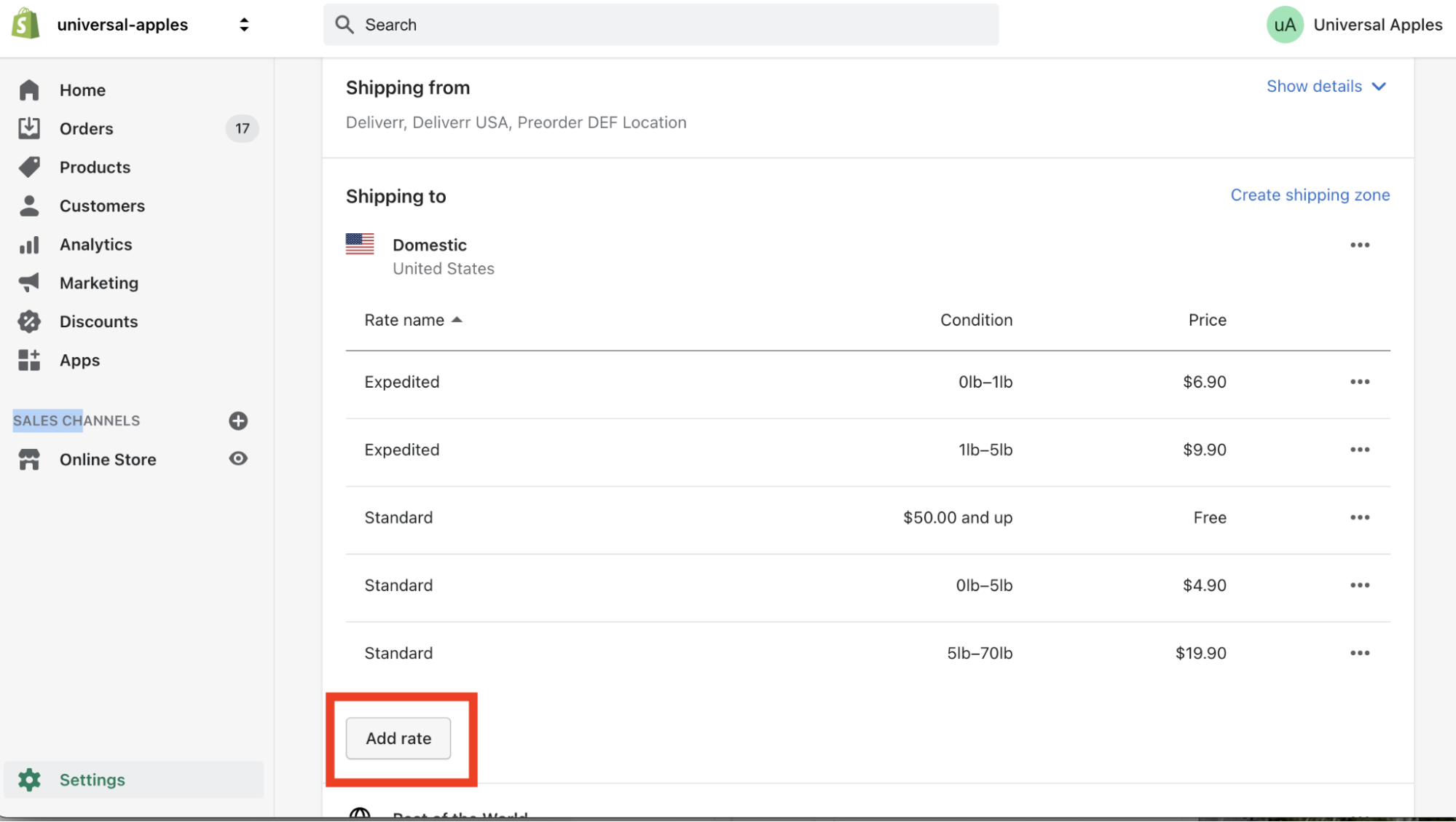 shopify shipping rates