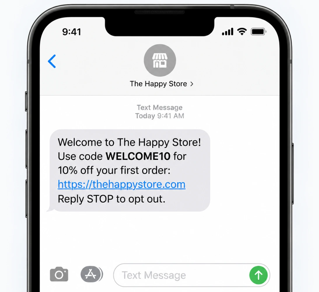 Welcome SMS message example