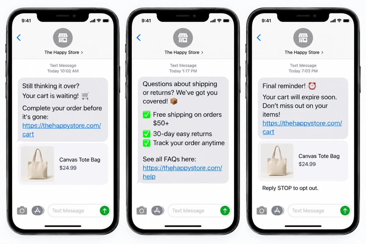 Cart abandonment SMS message example