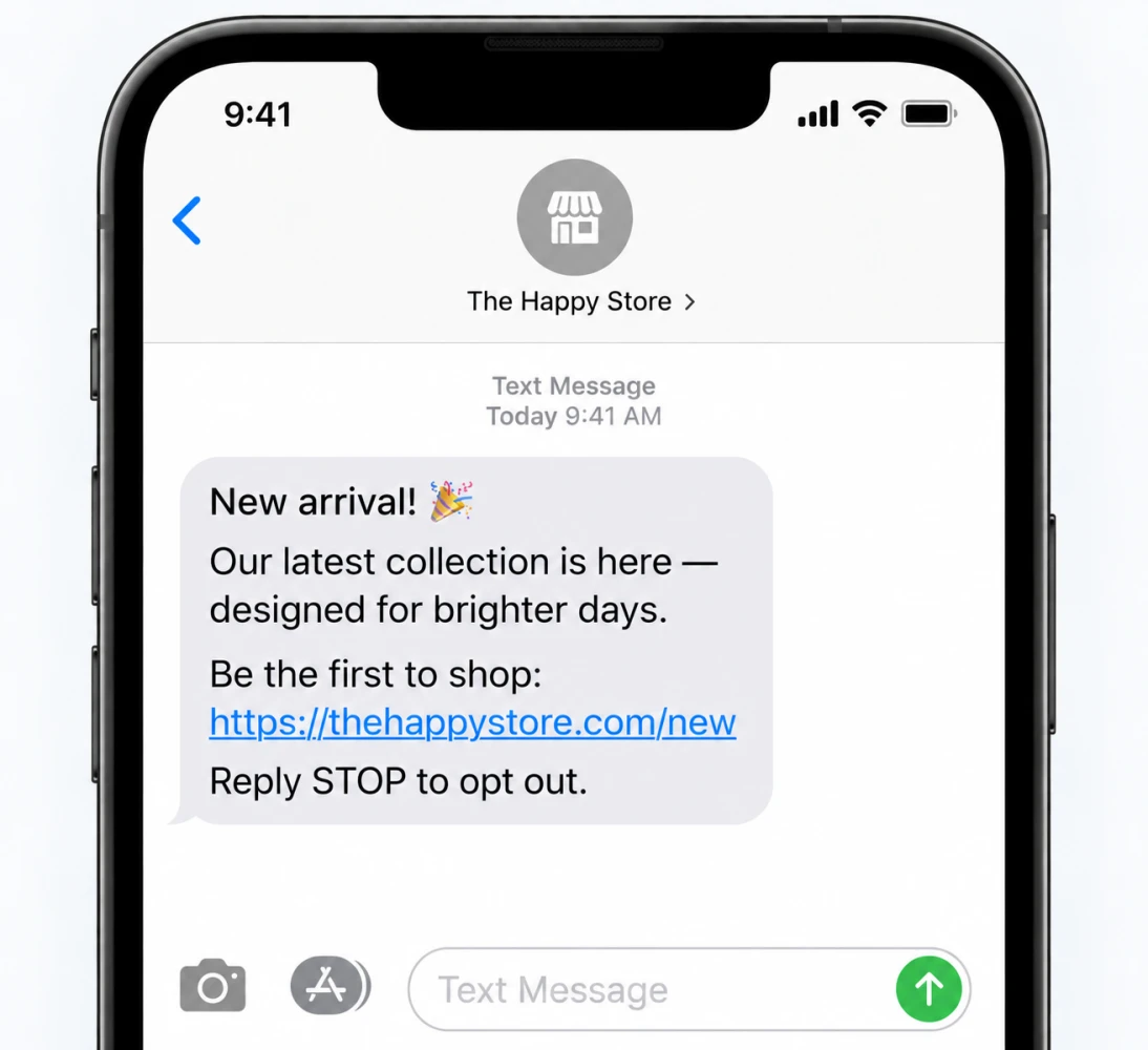Post-purchase and replenishment SMS message example