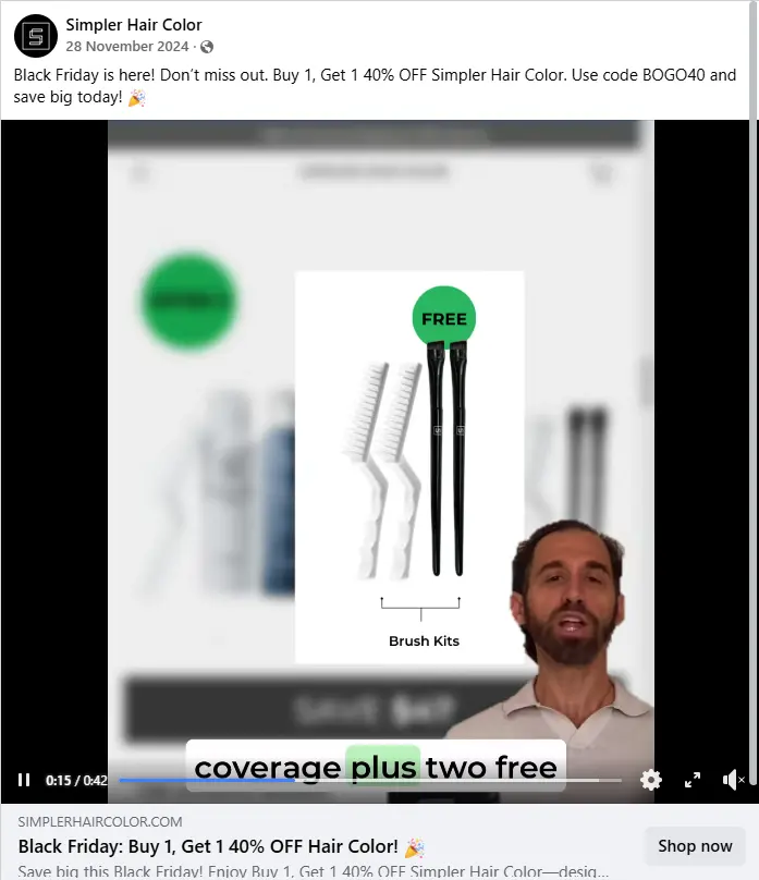 Simpler Hair Facebook campain in Black Friday